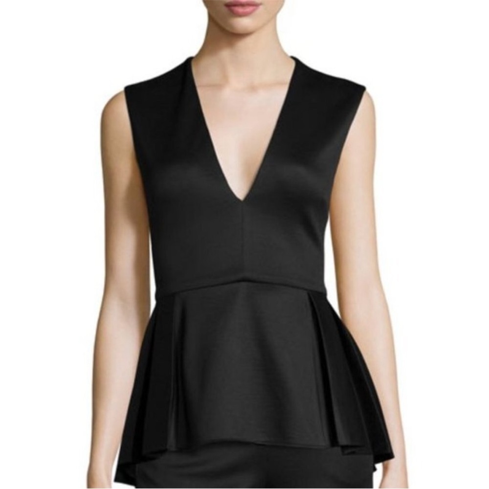 Cushnie Et Ochs V Neck Pleated Silk Wool Black Sleeveless High Low Peplum Top 4